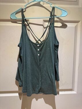 Women's Strappy Henley Tank Top - Dark Green